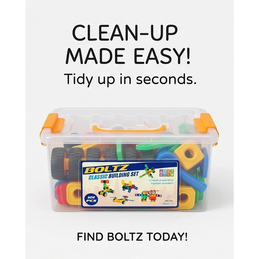 USA Toyz Boltz Classic Building Set 101 Pieces STEM Construction Kids Toy Bin